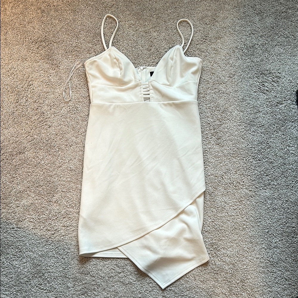 Lulu's Cream Asymmetrical Spaghetti Strap Dress